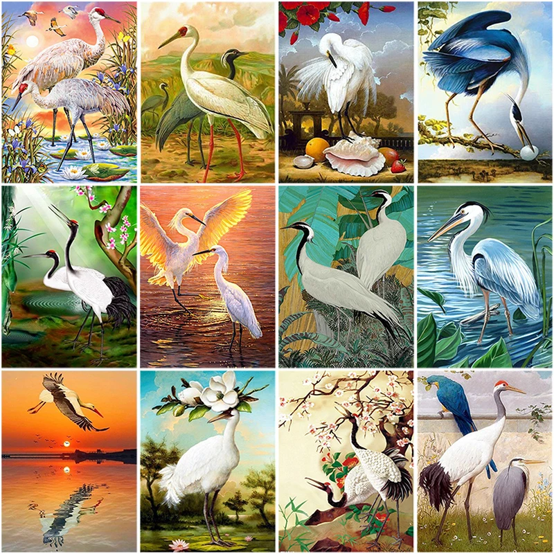 

DIY 5D Diamond Painting Crane Diamond Embroidery Cross Stitch Full Round Drill Hobbies Crafts Mosaic Animal Picture Rhinestones