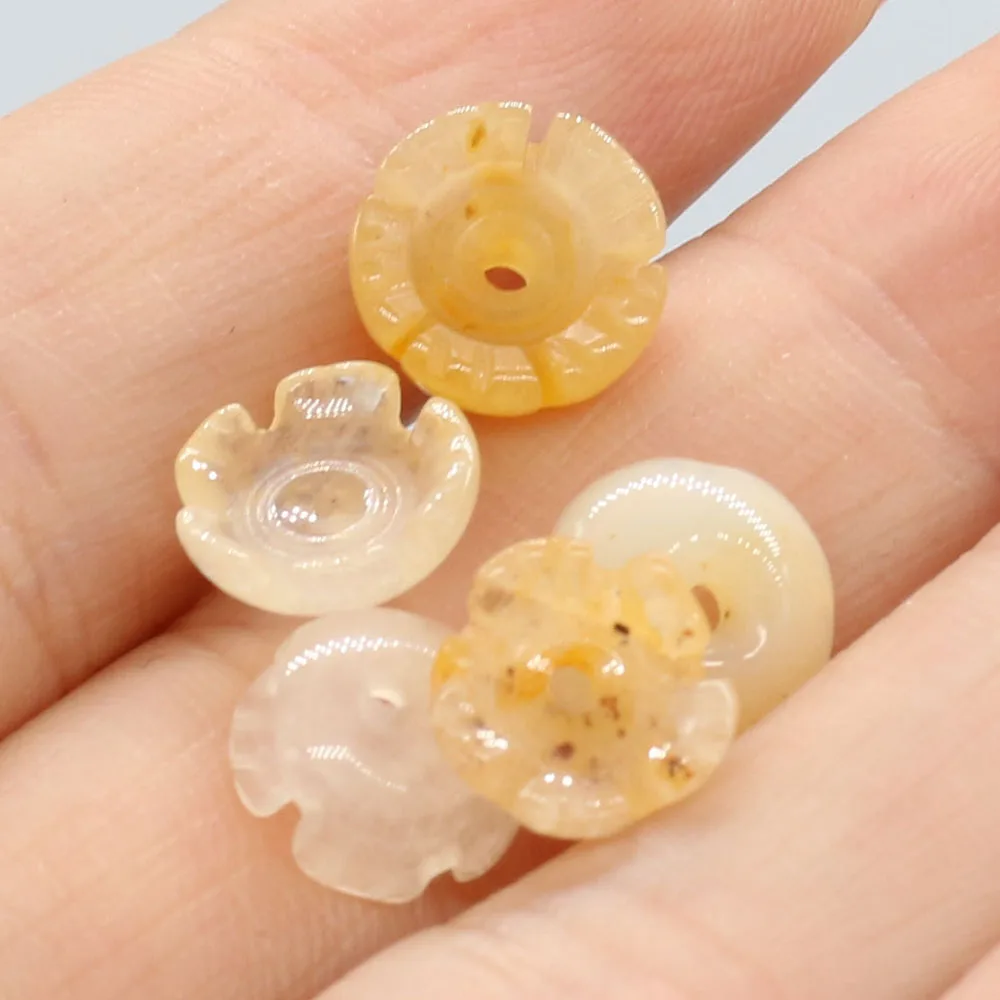 15PCS Wholesale Natural Stone Flower Shape Carved Petal 9MM Beads Pendant Making DIY Necklace Earring Charm Jewelry Gift