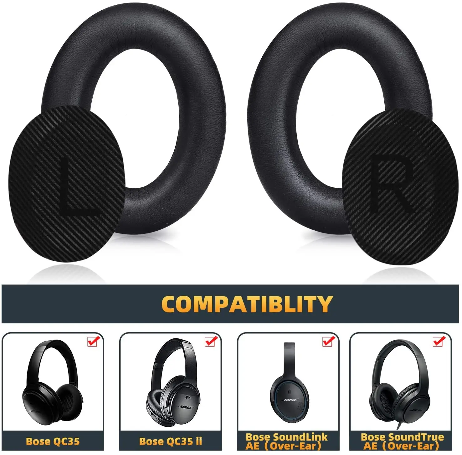 Qc35 Cuscinetti Auricolari Bose Silent Comfort 35 Di Ricambio, Kit Cuscinetti Auricolari Compatibili Per Bose Qc 35 /35Ii In Pelle Proteica