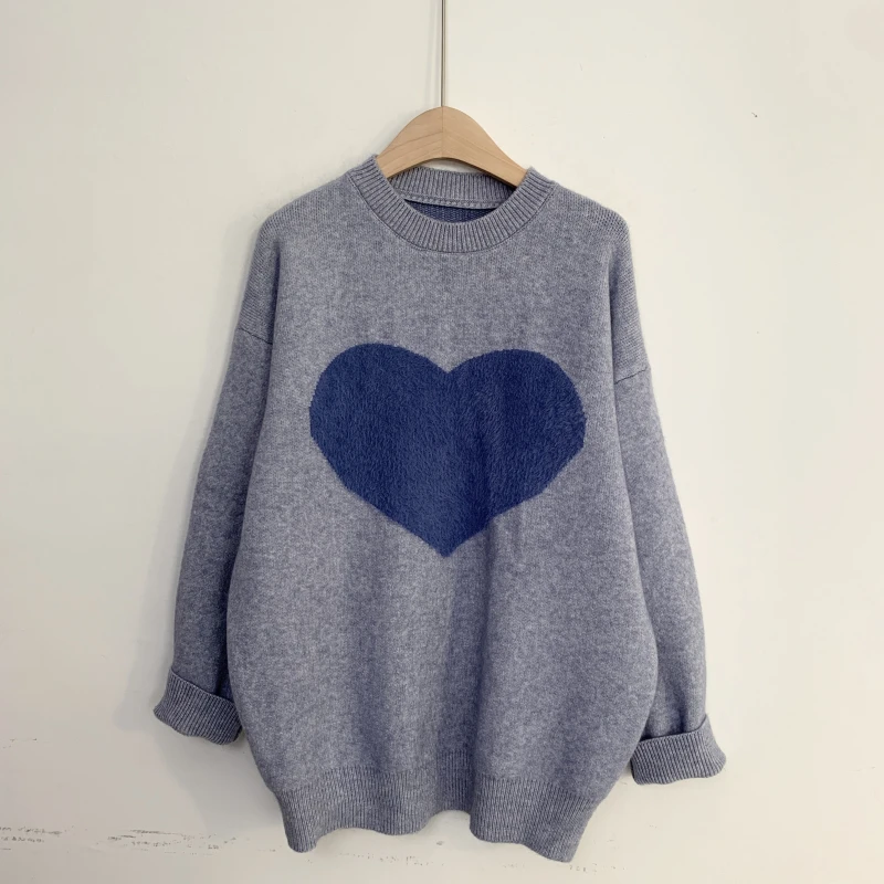 H. SA Женский Повседневный свитер и пуловеры Oneck Sweet Heart Chic Pull Jumpers толстый теплый Свободный вязаный свитер большого размера топы