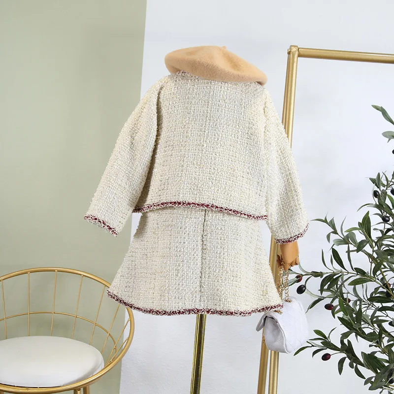 Комплект с юбкой для девочек; коллекция года; сезон осень-зима; стильный жилет с мелким ароматом юбка-трапеция плотная твидовая куртка комплект из двух предметов
