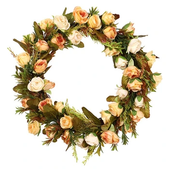 

40CM Rose Wreath Garland Simulation Plant Decoration Wall Hanging Halloween Thanksgiving Christmas Decoration Garland Yell NEW&·