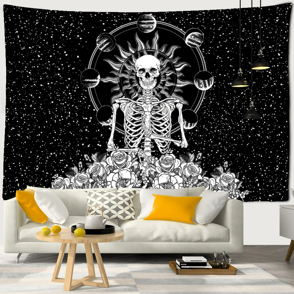 WallTapestryHangingDecorHomeRoomWitchcraftHippieMandalaAstrologyWallpaperBedroomDORMTarotSunMoonCustomHippieRoomSkull | Дом и сад