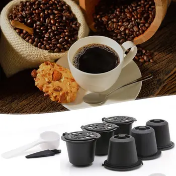 

6 pcs Reusable Coffee Capsule Filter Cup Refillable Caps Spoon Brush Filter Baskets Pod Soft