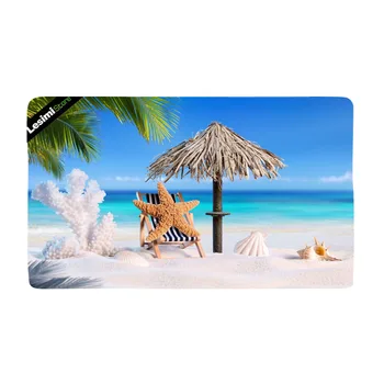 

Starfish Bath Mat, Seacoast with Sand with Colorful Various Seashells Tropics Aquatic Wildlife Theme, Plush Bathroom Decor Mat w