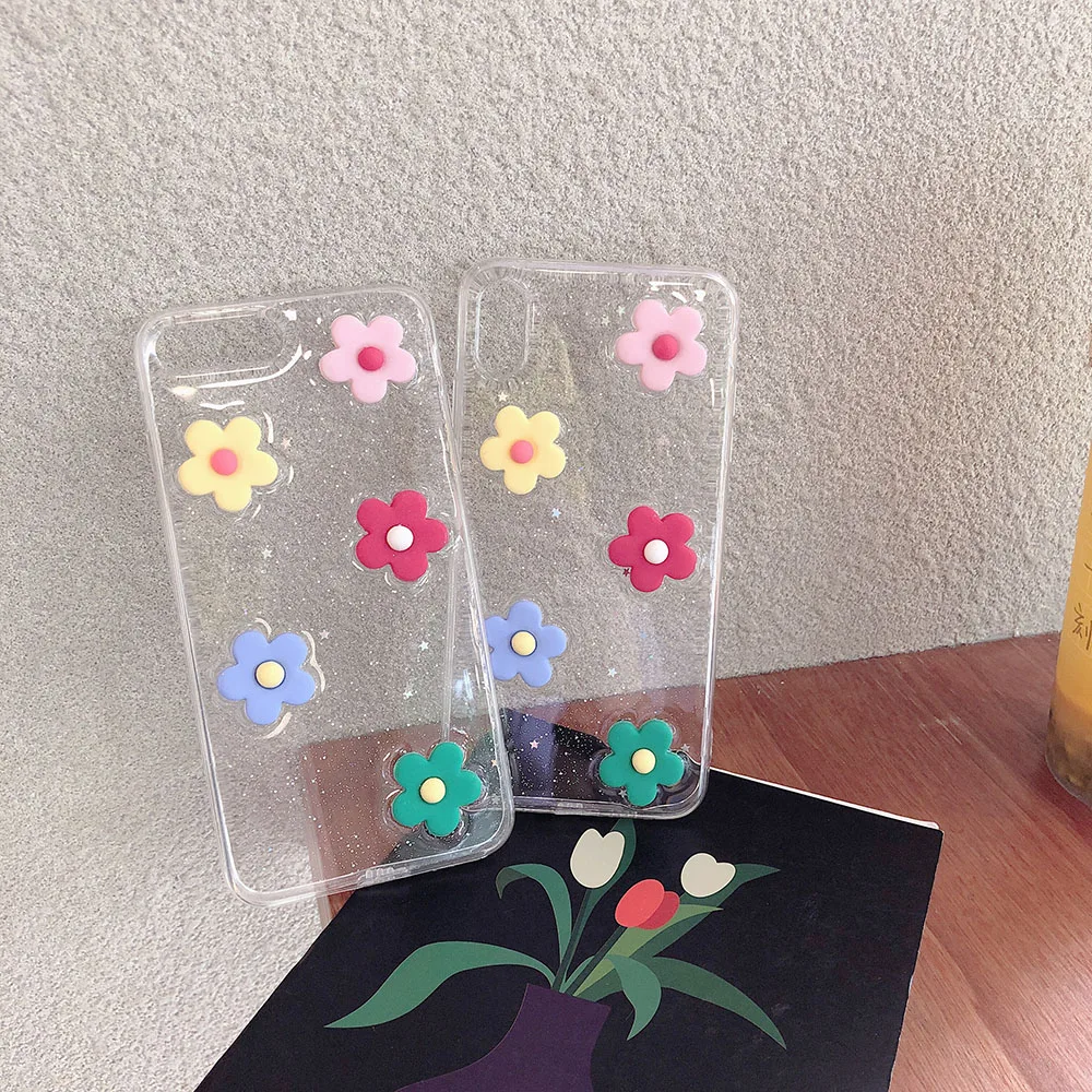 

Glitter Cute Flower Phone Case for iPhone 7 8 Plus 6 6s Plus Floral Cases for iPhone XR X XS MAX Transparent Soft TPU Back Cover