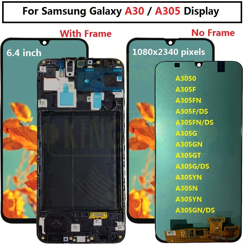 Для samsung galaxy A30 A305/DS A305F A305FD A305A дисплей с рамкой сенсорный экран дигитайзер в сборе для samsung A30 lcd