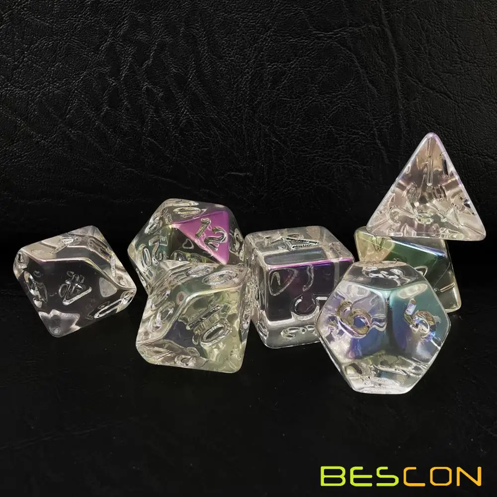 Bescon Unpainted Raw Plating Polyhedral Dice Set of Pearly Transparent, RPG Dice Set of 7 2