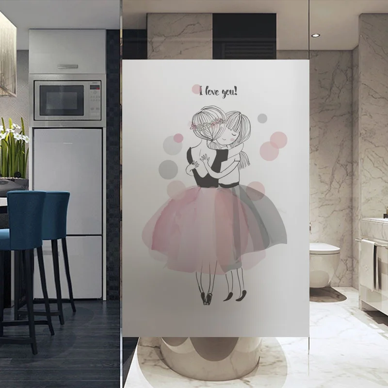 Customized Size Static Cling Window Film Pink Girl  Pattern Decorative Privacy Protection Glass Foil For Kitchen Bathroom Bedroo