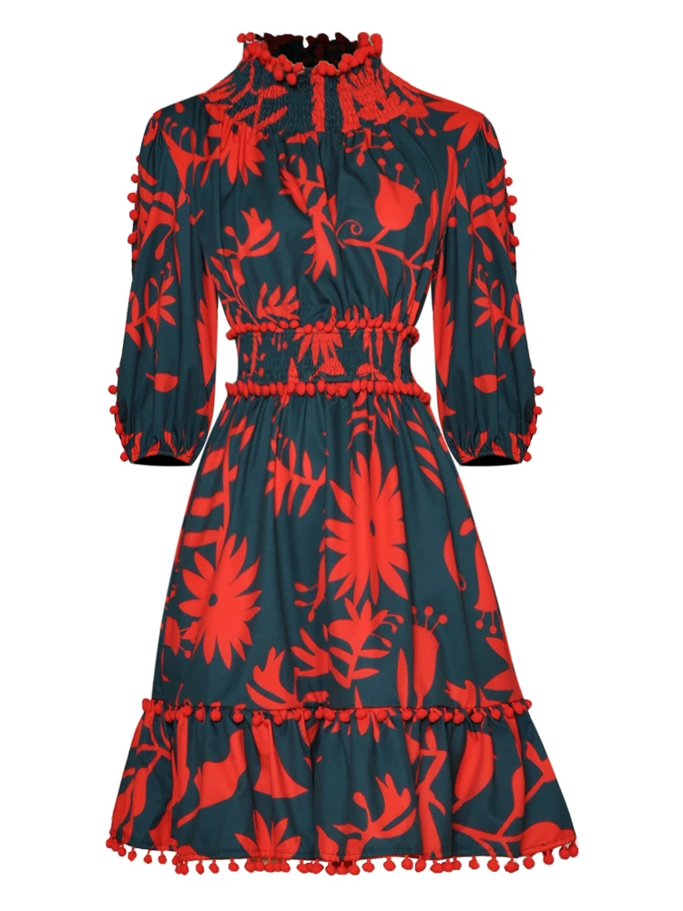 

Женское модельное платье с цветочным принтом и рукавом 3/4