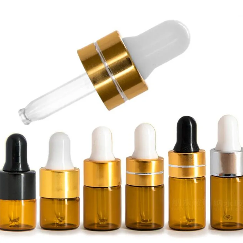 

1ml 2ml 3ml 5ml Amber Glass Dropper bottle Mini Glass essential Oil bottle with glass hose vials Brown Black White 100pcs/lot