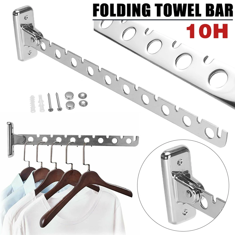 6/8/10 hole Rack Folding Stainless Steel Clothes Hook Rack With Screws Movable Coat Shirts Pants Swing Hanger Clothing Rail