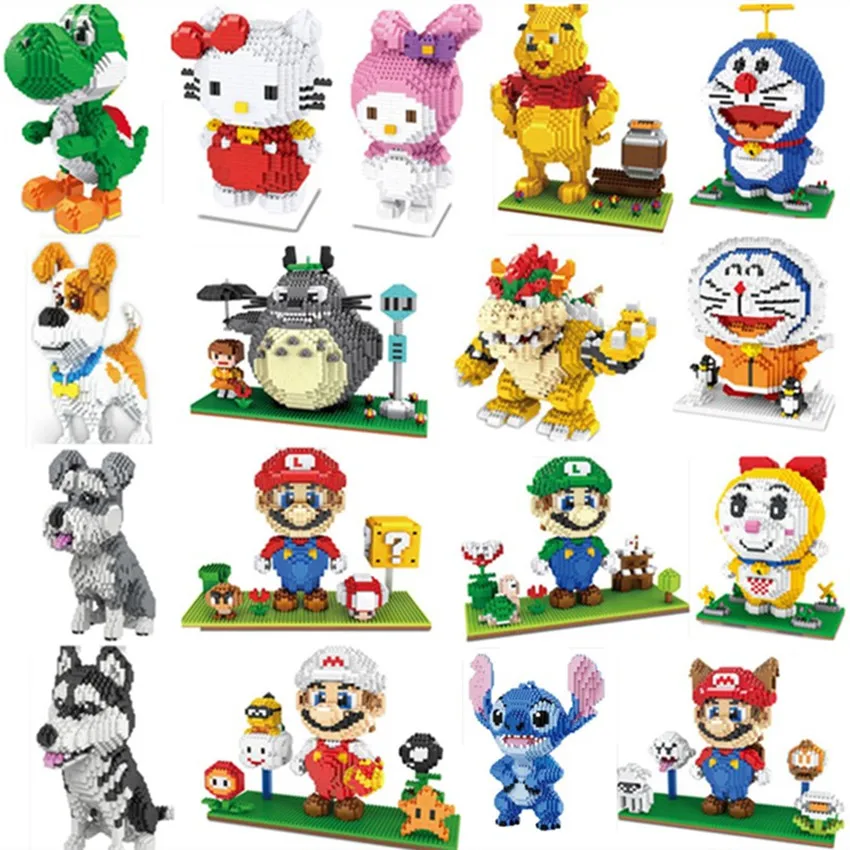

Mini Blocks Totoro Big size Cute Mario stitch Sence Model bricks Luigi Assembly brinquedos Kids Gifts turtle Toys for Children
