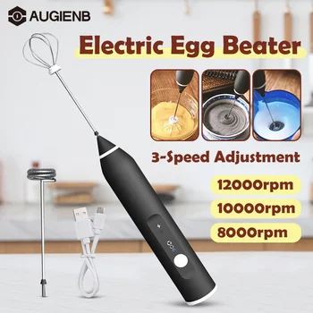 

USB Rechargeable Egg Beater Blenders Milk Frother Handheld Electric Mixer Foam Maker 3 Speed Whisk for Coffee Cappuccino