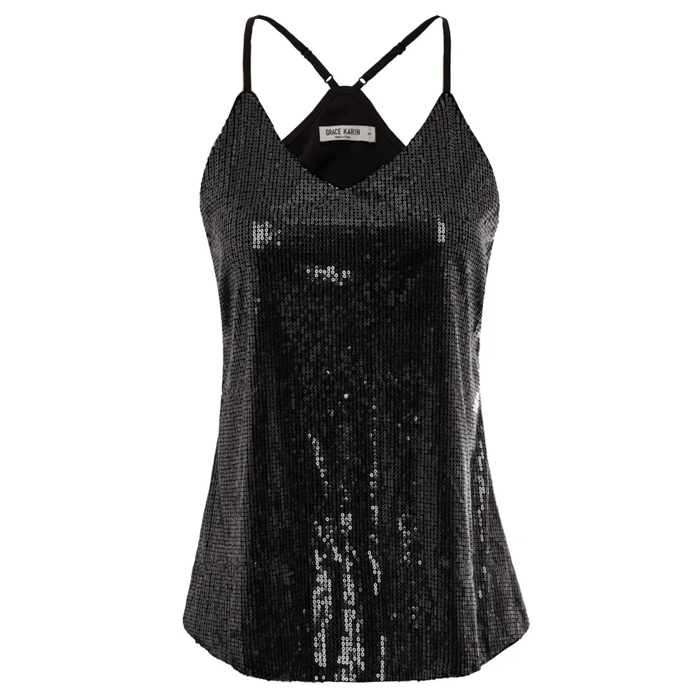 

Women Sexy Tank Top Vest Blouse Sequined Summer Crop Top Shirt Cami Clubwear