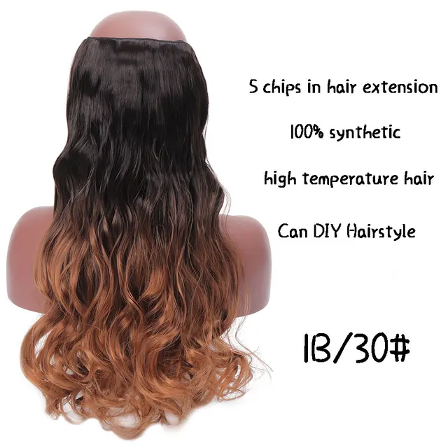 SHANGKE Synthetic 24-Inch Straight Clip in Hair Extensions Heat Resistant Wavy Hairpiece High Temperature Fiber False Hair 7245-1BI30