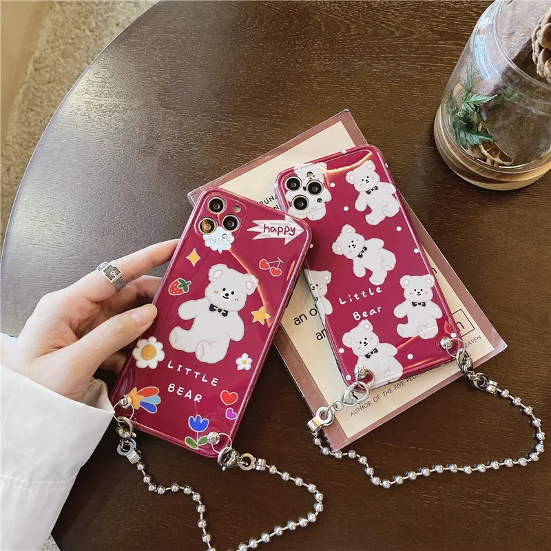 Cute Bear Hand Chain Pattern Phone Cases For iPhone X XR XS 12 mini 11 Pro Max SE2020 7 8 Plus Fashion Bracelet Rope Soft Cover | Мобильные
