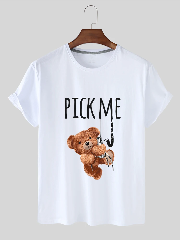 

100% Cotton Soda Bear Print O-neck Short-sleeved T-shirt Women 2021 Summer Casual Short-sleeved Unisex Oversized T-shirt Top 4XL