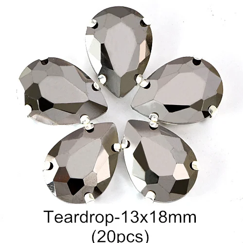 Высокое Качество гематит пришивные стразы с когтями с плоской задней стороной Серебряный/Золотой Коготь Швейные Стразы Кристалл для DIY одежды B1241 - Цвет: 13x18mm-Silver