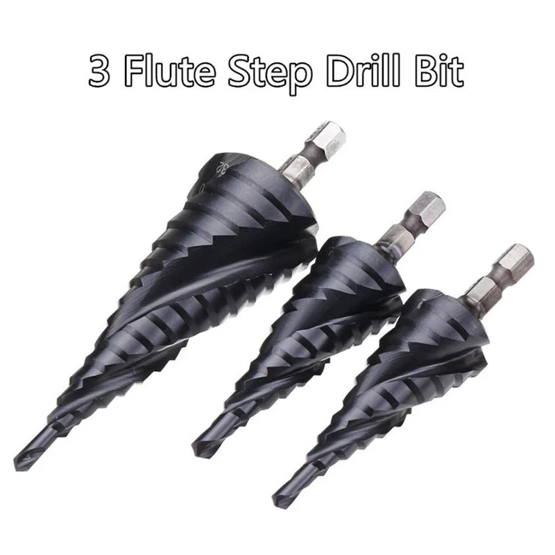 

Upgrade M35 HSS-Co Cobalt TiAlN Coated HRC89 Step Drill Bit 3 Flute 1/4" Hex Hole Cutter For Stainless Steel Drlling/Chamfering