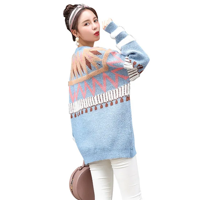 Свитер для беременных с модным принтом; вязаные свитера больших размеров для беременных женщин; Корейская осенне-зимняя одежда для беременных; свитера