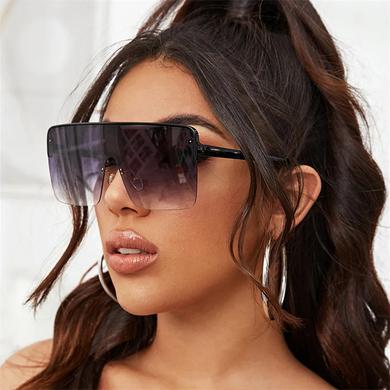 

Oversized Square Female Sunglasses Women Fashion Flat Top Lens One Piece Men Gafas Shade Mirror UV400 Male