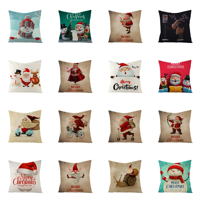 2019 Merry Christmas linen pillow covers cartoon Santa Claus printing sofa pillowcase bedside office cushion cover | Дом и сад