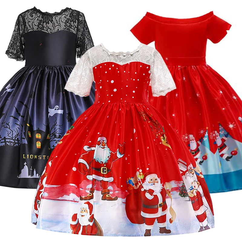 Рождественское детское платье фантазийное платье принцессы для девочек шелковое платье с принтом Санта-Клауса для маленьких девочек вечерние платья для костюмированной вечеринки подарок на год для малышей