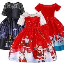 Рождественское детское платье фантазийное платье принцессы для девочек шелковое платье с принтом Санта-Клауса для маленьких девочек вечерние платья для костюмированной вечеринки подарок на год для малышей