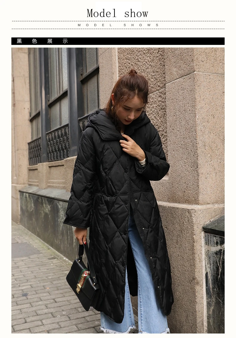 color same picture women new style long hooded duck down jackets female fashion casual slim warm clothes lady popular winter over knee jackets - Color: color same picture