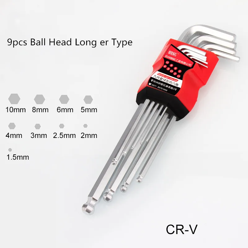 Ball Head Longer 9 шт. шестигранник Аллен ключ гаечный ключ набор инструментов imbus матовый хром шаровой ключ Набор отвертка набор ремонтный набор инструментов - Цвет: Ball Head Longer