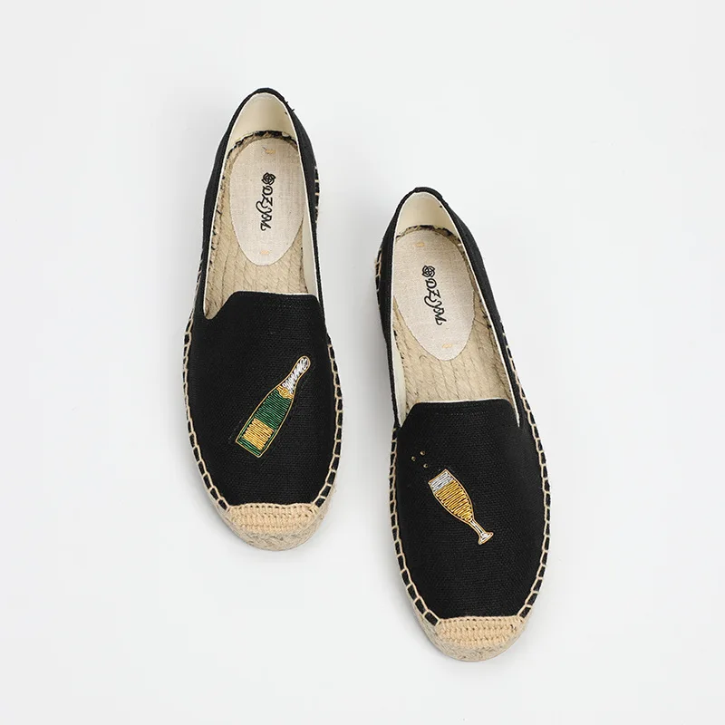 

Summer Breathable Embroidered Retro Platform Shoes Tongue Wine Bottle India Silk Embroidery Espadrilles Solid Color Casual Canva