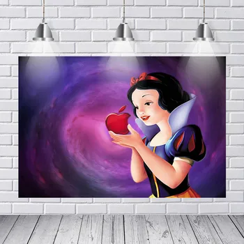 

Cartoon Princess Photography Backdrop Snow White and The Seven Dwarfs Customized Girls Birthday Party Backgrounds 7x5FT