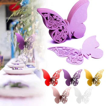 

100pcs Butterfly Wine Glass Card Laser Cut Hollow Table Name Place Paper Card for Party Wedding Home Decorations Feat
