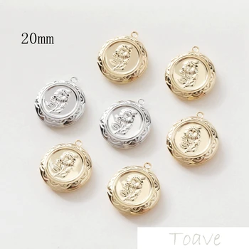 

14k Gold Plated real gold color preserving round embossed picture frame pendant DIY Beaded Earrings Necklace accessories 4pcs