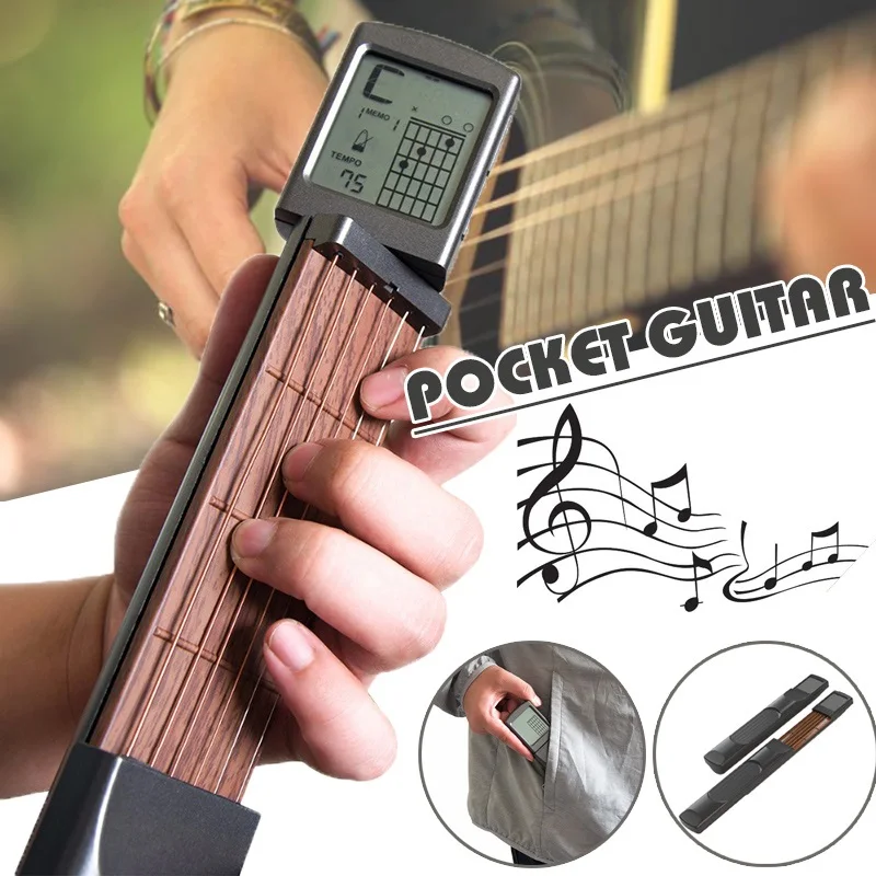 

2020 newPortable Pocket Guitar Finger Trainer Chord Finger Trainer for Beginner Mini Practice Tool Rotatable Chords Chart Screen
