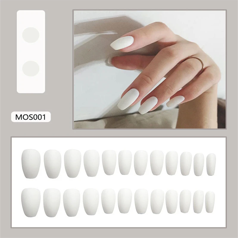 

24pcs Fake Nails Stiletto Tips Clear Press on Long False with Glue Coffin Stick Display Full Cover Artificial Designs Matte