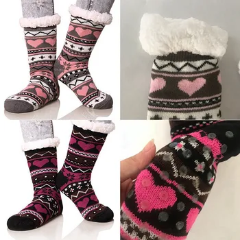 

New Arrival Thermal Fleece Winter Slipper Socks Deer Warm Cozy Fuzzy Fleece-lined Highs Winter Sock For Christmas Gift