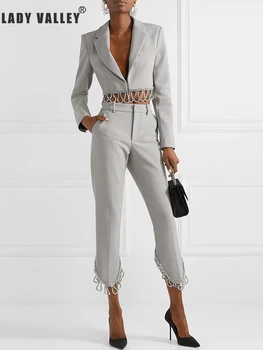 

Heavy crafts beaded diamond tassel suit two-piece suit ladies spring personality temperament cropped pants fashion suit