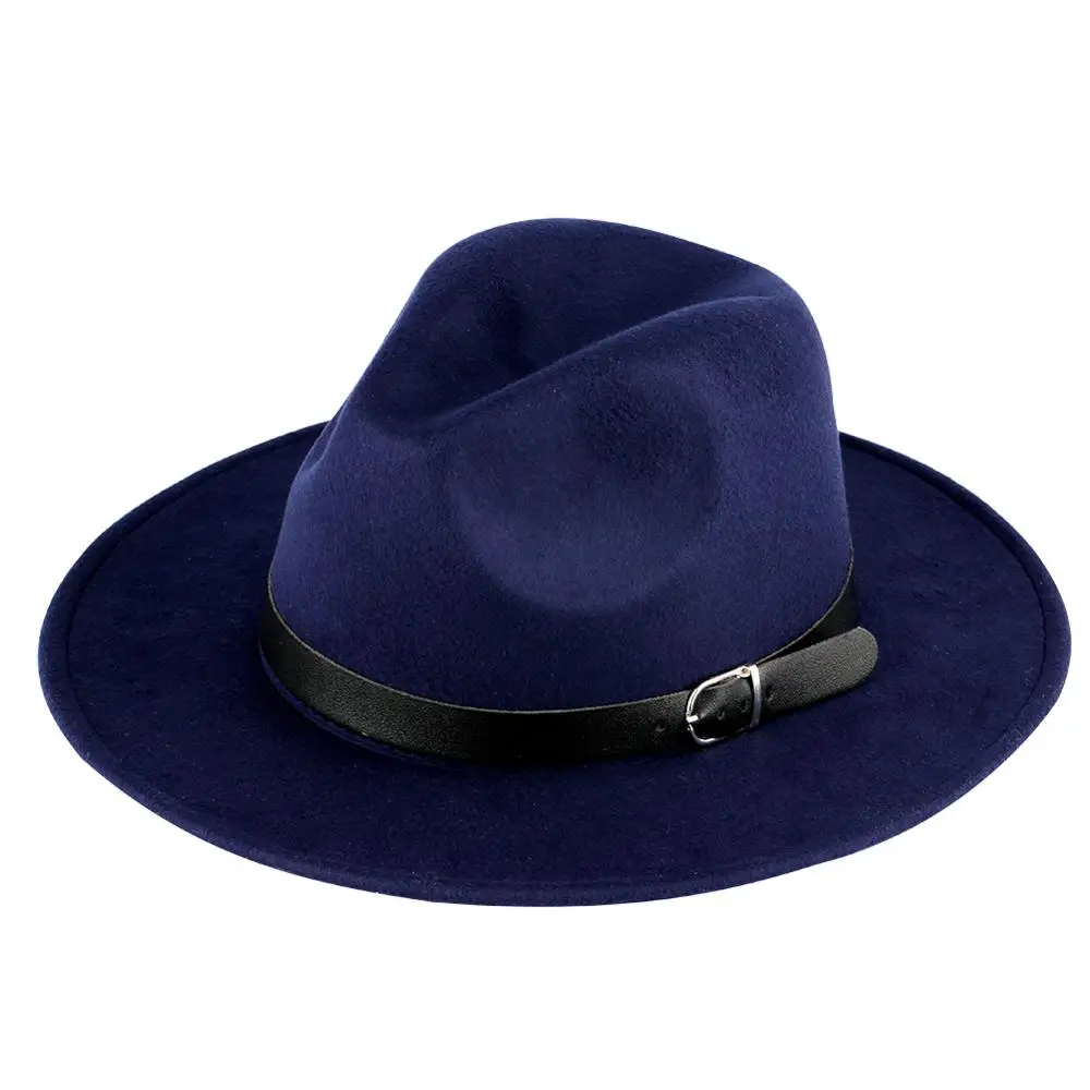 Женская фетровая шляпа с широкими полями, шерстяная мужская фетровая Кепка в британском стиле, кепка для улицы, Классические винтажные летние весенние черные колпачки для смешивания - Цвет: Синий