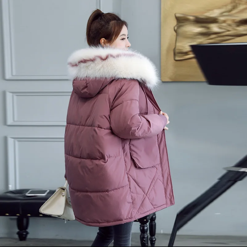 

Photo Shoot Korean-style Loose And Plus-sized Slimming Hooded Thick Fox Fur Color Fur Collar down Jacket Women's Mid-length
