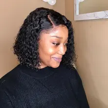 Bob peluca rizada del pelo humano del frente del cordón pelucas con minimechones brasileño Remy pelo humano Pelo Corto Pre arrancado pelucas para mujeres negras de la onda profunda de la peluca