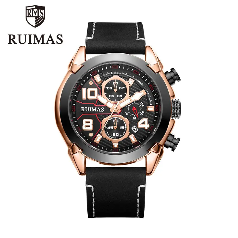 RL551GRE-BKBN-1N0 RUIMAS, мужские часы, Роскошные, Лидирующий бренд, кварцевые, спортивные часы, мужские наручные часы, водонепроницаемые, с хронографом, деловые, мужские, Relogio Masculino - Цвет: RL551GRE-BKBN-1N0