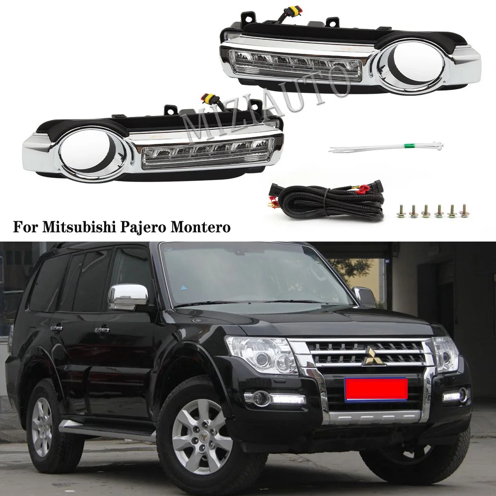 

LED DRL Daytime Driving Running Lights For Mitsubishi Pajero Montero 2015 2016 2017 2018 Daylight with Turn Signal Fog Lamp