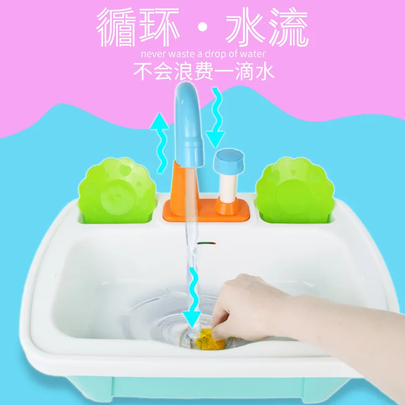 

Children Kitchen Small Pool Play House Toys Kindergarten Model Cycle Sink Tableware Washing Basin