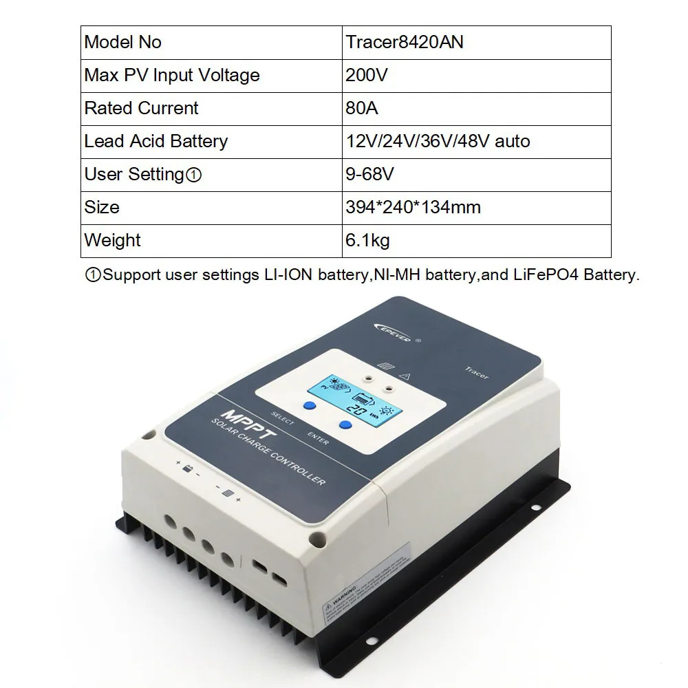 Tracer8420AN 10/20 Вт, 30 Вт/40/50/60/80/100A со слежением за максимальной точкой мощности, Солнечный контроллер заряда RV Батарея банк Зарядное устройство регулятор панель солнечных батарей Tracer - Цвет: Tracer8420AN