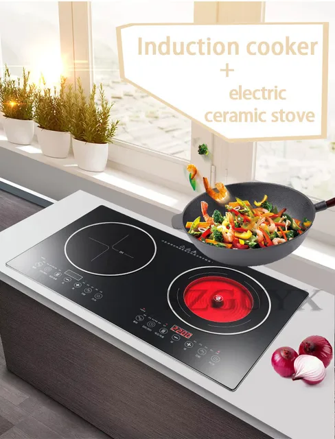 Built-in Panel Cooktop Double-burner Double Stove Embedded Dual Use  Electric Cooktop Induction Cooker + Ceramic Cooker 220V - AliExpress