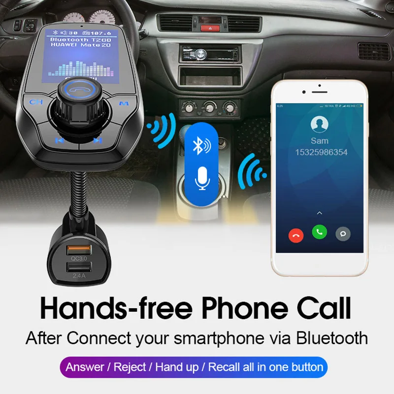 T26D 1,8 дюймовый Tft цветной дисплей Qc3.0 Быстрая зарядка Bluetooth Hands-Free автомобильный Mp3 музыкальный плеер комплект