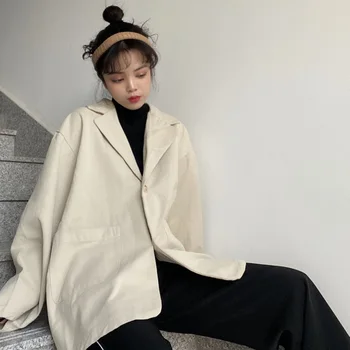 

GOOHOJIO 2020 New Loose Temperament O-neck Blazers Ladies Autumn Fashionable Casual Jacket Female Vintage Classic Blazer Women