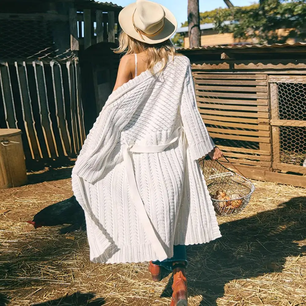 

Jastie 2020 Spring Autumn Women Sweaters Boho Hippie Gardenia Cardigan Jacket Long Sweaters Top Casual Belt ropa mujer Cardigans